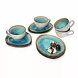 Sänger | Kaffeeservice Capri aus Steingut, Kaffeetassen Set für 4 Personen, Kaffeebecher, Untersetzer, Teller, Kaffee Tassen Sets 12-teilig, Kaffeebecher Set mit Steingut Becher | PREMIUM COLLECTION