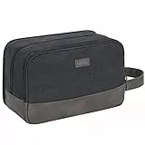 WANDF Kulturtasche für Herren Reise-Kulturtasche,Dopp-Kit aus Canvas,Wasserabweisende vegane Ledertasche für Rasierutensilien und Toilettenartikel (Schwarz)