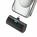Mini Powerbank 5200mAh, Klein Power Bank USB C PD Externer Akku, Compact LCD Digitalanzeige Akkupack Kompatibel mit iPhone 15/16/17 Serie, Samsung S25/24 Serie, Note, Huawei, iPad-Schwarz