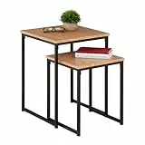 Relaxdays Beistelltisch 2er Set, stapelbar, Industrie Design, Satztisch 2 Größen, quadratisch, Metall, hellbraun/schwarz