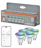 OSRAM SMART+ RGB PAR16 Reflektor Lampe mit Matter over Wifi, Vorteilspack mit 5 Stück, GU10, 5W, 16 Mio RGB-Farben, warmweiß-tageslichtweiß (2700-6500K), funktioniert mit Alexa, Google und Apple, 5er