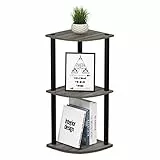 Furinno kompaktes Eck-Mehrzweck-Regal mit 3 Ebenen, holz, Französische Eiche Grau/Schwarz, 29.46 x 29.46 x 75.18 cm