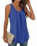WIHOLL Tank Top Damen Sommer Locker T Shirt ärmellos V Ausschnitt Oberteile Blusen Tuniken Tshirt 2025 Blau L