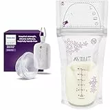 Set aus Philips AVENT Hands-free elektronische Einzelmilchpumpe, Motor in Krankenhausqualität SCF531/11 + Philips Avent Muttermilchbeutel 180ml SCF603/25, vorsterilisiert, 25 Stück