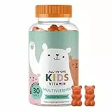 All-in-One Multivitamin-Gummies für Kinder+4 - Unterstützung des Immunsystems – mit Vitaminen B12, C, D, E und Jod – 30 Stück (1-Monat Vorrat) - Vegan, Zuckerfrei - Bears with Benefits