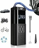 SERVOMASTER Elektrische Luftpumpe, Akku Kompressor 150PSI, Akku Luftpumpe Fahrrad mit Auto-Stopp-Funktion, Kompressor Auto mit Digital Display und LED-Licht, für Autos, Motorräder, Schwarz-Silber