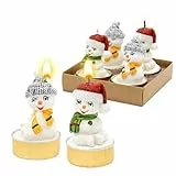 Dekohelden24 Teelicht - Kerzen, Figurenkerze, Schneemannkerze,Teelichtkerzen als Schneemann als 4er Set in weiß mit bunten Mützen, Lieferumfang 4 Kerzen, Maße je Schneemann 4 x 4 x 6 cm.