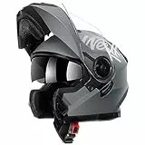 Westt Klapphelm Motorradhelm Integralhelm mit Sonnenlende und Visier, ECE-R 22.06 Motocross Helm Mopedhelm für Damen und Herren, Mattschwarz / Mattgrau/ Weiß, in Größe S-XL