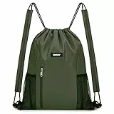 WANDF Kordelzug-Rucksack mit Schulterpolster, Sport-Gym-Rucksack mit Netztasche, Kordelzug-Rucksack für Damen und Herren (Dunkelgrün)