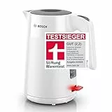 Bosch kabelloser Wasserkocher MyMoment TWK2M161, Abschaltautomatik, Überhitzungsschutz, Tassenanzeige, entnehmbarer Kalkfilter, Trockengehschutz, Dampfstopp-Automatik, 1,7 L, 2400 W, Weiß matt