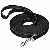 IOKHEIRA Trainingsleine für Hunde, wasserdichte Hundeleine mit Gepolstertem Griff 5m/10m/15m/20m, PVC-Hundeleine mit Starkem Rückruf für Hunde, Tracking & Camping (10M, Schwarz)
