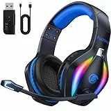 Fachixy「2025 Neu」FC100 Wireless Gaming Headset - 2.4GHz & Bluetooth Kopfhörer mit Mikrofon - 3D Stereo Sound & 40H+ Akkulaufzeit - Für PS4, PS5, PC, Mac, Tablets, Switch, Smartphones, schwarz-blau