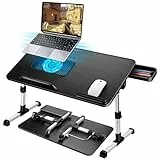 AirOpen Laptoptisch fürs Bett, Höhenverstellbar, Winkelverstellbar, Betttisch Klappbar mit Laptop Kühler, Schublade, Laptop Tisch für Bett, Sofa, Couch, Boden (53 x 30 cm, Schwarz)