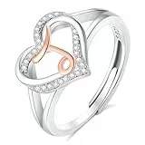 INFUSEU Damen Ring Mit Initialen, 925 Sterling Silber J Buchstabe Herz Offener Ringe Buchstabenform Initial Name Alphabet A-Z Verstellbar Personalisierter Schmuck Geschenke für Frauen Damen Mädchen