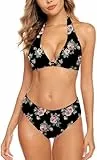 Aidotop Damen Bikini Set Triangel Badeanzug Strand Ties Zweiteiliger Bademode Bikinihose(40Rose,L