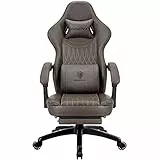 Dowinx Gaming Stuhl mit Federkissen & Massagefunktion, Hoher Racing Bürostuhl mit Verstellbarer Lendenstütze, Ergonomischer PC Stuhl mit Fußstütze in PU Leder (Braun)