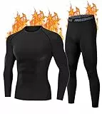 YESWEL Herren Thermounterwäsche M, Funktionsunterwäsche mit Innenfleece, Skiunterwäsche für winterliche Outdoor-Aktivitäten Schwarz