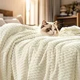PHF Fleecedecke Flannel Kuscheldecke 229x229cm, 3D Jacquard Leichte Ultra Soft Wohndecke, Oeko-TEX® Zertifiziert 340GSM Luxuriöse Ästhetische Blanket für Couch Sofa Bett, Creme