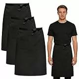 VUTYNKO Vorbinder Schürze mit Tasche, 3 Stück 68x70cm Kellnerschürze Verstellbare Lang Vorbinder, Kochschürze Halbe Arbeit Servierschürze Taillenschürze Schwarz für Küche Restaurant Bistro Florist Caf