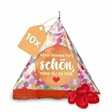 Fruchtgummi Herzen 10er Pack à 15g – Aber sowas von schön, dass du da bist – leckere Trolli Gummiherzen-Tetraeder mit 10% Fruchtsaft – perfektes Dankeschön, Gastgeschenk, Give-Away oder Mitgebsel