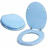 MSV WC Sitz Toilettendeckel MDF Holzkern 'Hellblau' Scharniere aus Edelstahl - hochwertige und stabile Qualität