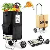 wilbest® Einkaufstrolley, 75 l, faltbar, Einkaufstrolley, 2-in-1, Einkaufstrolley mit 2 Rädern, Einkaufstrolley mit Rahmen aus Edelstahl und Abnehmbarer Tasche aus wasserdichtem Segeltuch (schwarz)