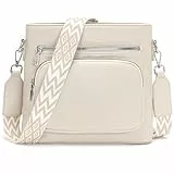 Snmoec Handtasche Damen mittelgroß umhängetasche Damen Handy Crossbody Bag Leder PU damentaschen mit breitem Gurt Handtasche Beige