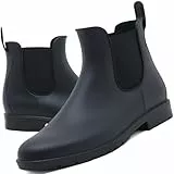 Acfoda Gummistiefel Damen Kurzschaft Regenstiefel Herren Wasserdicht Lack Regen Schuhe Ankle Chelsea Boots Gummi Stiefeletten mit Blockabsatz Schwarz Gr.41