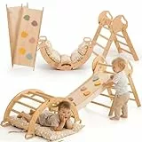 Goodevas 5-in-1 Montessori Klettergerüst Set: Indoor Kletterdreieck, Kletterbogen mit Kissen, und Rutsche für Kinder, Indoor Spielplatz 1-3 Jahre