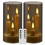 Da by Flammenlose Kerze, batteriebetriebene Kerze mit Fernbedienung und Timer, LED Dreidocht-Stumpenkerze, romantische Hochzeit, perfekte Wohnkultur, 2 Pack (Grau)