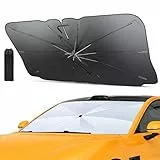 Oziral Auto Sonnenschutz Frontscheibe 10-Knochen Schirmgestell-Visier mit Lederecken, kratzfest 145 x 85 cm, Faltbar Auto-Windschutzscheiben-Visier | Perfekter Sonnenschutz für SUVs und alle Fahrzeuge