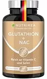 L Glutathion - Mit NAC + Vitamin C | Optimale Formel Reduziert zu 98% | Tripeptid: Glutaminsäure, Cystein, Glycin | 90 Kapseln Hochdosiert 100% Vegan - Premium Qualität - Nutrimea