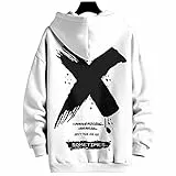 Moshtashio Hoodie Herren Basic Kapuzenpullover Langarm Sweatshirts Classic Männer Sweatjacke Druck Pullover Unisex Casual(Weiß,XL)