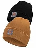 Indicode Herren Vulcano 2er-Pack Winter Mütze | Wintermütze Strickmütze Beanie Camel/Black, OS