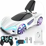 SIMREX ferngesteuertes Auto 360° Drift Stunt RC-Auto mit LED-Leuchtfelgen und Nebellicht-Demo-Modus, 2,4 GHz für Erwachsene und Kinder ab 6 Jahren, Geburtstagsgeschenk, Spielzeug, Weiß