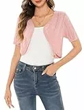 Aottori Strickjacken für Damen Kurz Bolero Elegant Festliche Cardigan Sommer Leicht Schulterjacke Kurzarm Brautjacke Abendkleid Hochzeit Rosa M