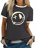 WIEIYM Tshirt Damen Rundhals Kurzarm T-Shirts Sommer T Shirts Brief Leichtes Shirt Gedruckt Lässig Tee Shirts Oberteile Tops Bluse,Dunkelgrau,M