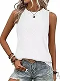 BAISHENGGT Damen Tank Tops Sommer Rundhals Ärmellos Ausgehöhlt Basic T Shirt Oberteile Weiß XL