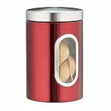 Relaxdays Vorratsdose, mit Deckel & Sichtfenster, 1,4 L, für Kaffee, Mehl, Pasta, Aufbewahrungsdose Küche, Metall, rot 17 x 11 x 11 cm