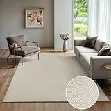 the carpet Rio - moderner und weicher Teppich Wohnzimmer Schlafzimmer mit Anti-Rutsch-Rücken und 3D-Optik, Flauschige Oberfläche, pflegeleicht und robust, Creme, 160 x 220 cm
