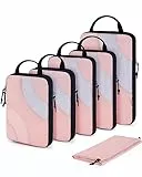 BAGSMART Packing Cubes Compression 6 Stück, Packwürfel Kompression Koffer Organizer Set, Travel Essentials Packtaschen Kofferorganizer für Reisetasche Und Handgepäck, Rose
