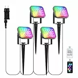 NATPOW Gartenbeleuchtung mit Strom, 4 Stück RGB Gartenleuchte mit Erdspieß, Farbwechsel Gartenstrahler mit Fernbedienung Bluetooth APP, IP65 Wasserdicht Gartenlampe für Garten Rasen Pfad Außen