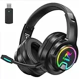 Krysenix PG3 Gaming Headset Wireless für PS4, PS5, PC, Mac, Switch, 48H 2.4GHz Gaming Headset mit Noise Cancelling Mikrofon, Kabelloses Bluetooth Headset mit LED-Lichtern, Surround Sound