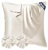Seiwohl Satin Kissenbezug 80x80 2er Set, Weich wie Seidenkissenbezug Silk Pillowcase, Vegane Seide Kopfkissenbezug Kissenhülle Seidenkopfkissen für Haar und Haut mit Haargummis, Beige