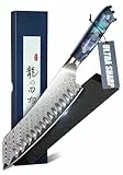 DRAGON RIOT Santoku-Messer - Professionelles Kochmesser Profi Messer mit Harzgriff, Scharfe Küchenmesser Chefmesser inklusive Scheide