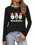Wayleb Weihnachtsbluse Damen Langarm Rundhals – Weihnachtsshirt Lustig mit Weihnachtsmann Print, Weihnachtskleidung Festliche Oberteile Winter Casual Xmas Shirt, Schwarz M