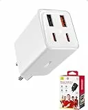 Baseus USB C Ladegerät, 65W GaN 6 USB C Netzteil Schnellladegerät Mehrfach für MacBook Pro, iPad Pro, Steam Deck, Dell XPS 13, iPhone/Galaxy, Pixel, Tablets, Weiß