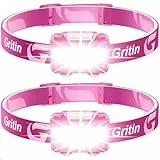 Gritin Stirnlampe LED, Superhell Kopflampe mit 3 Modi, IPX5 Wasserdichte Leichtgewichtige Mini Stirnlampe fürs Laufen, Campen, Joggen, Angeln, 2 Stück -Rosenrot