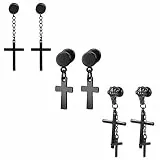 Aroncent 3 Paare Ohrstecker Set Edelstahl Kreuz Skelett Klaue Kette Ohrhänger Ohrringe Ohrpiercing für Herren Damen Schwarz