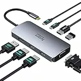 Docking Station 2 Monitor, USB C Hub 8 in 1 Laptop Dockingstation DisplayPort Adapter mit Dual 4K HDMI DP VGA PD100W USB 2.0 USB C Daten,USBC Multi Monitors kompatible mit Dell Thinkpad Huawei